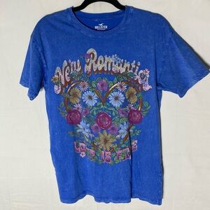 Hollister Oversized Blue Floral New Romantics Graphic Tee T Shirt XS